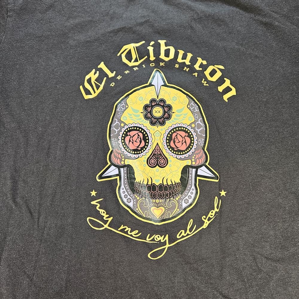 Indie Portland Wrestler Shirt Derrick Shaw El Tiburon Sugar Skull Shirt Brown XL
